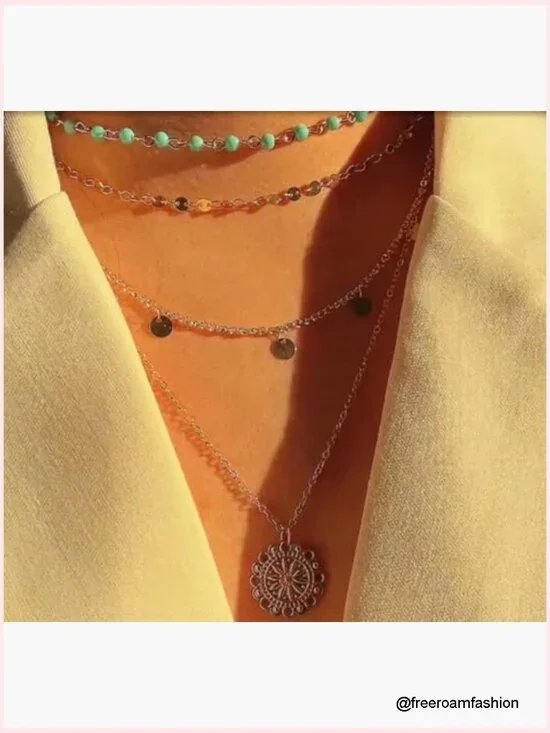 Layered Turquoise Sunflower Pendant Necklace with Extender Chain - Picture 3 of 6